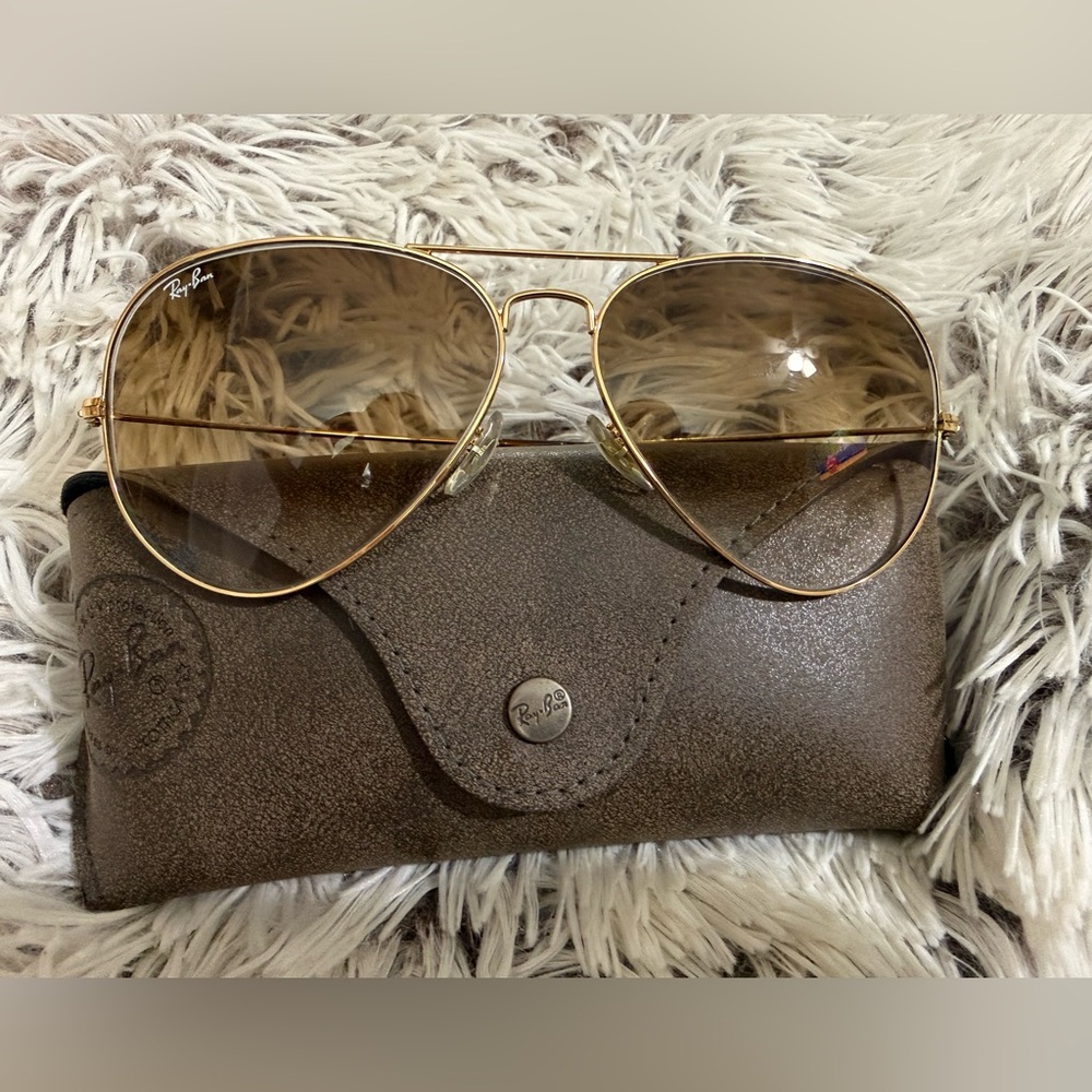 Ray-Ban Gold Frame Aviator Sunglasses with Brown Lenses